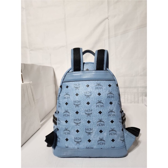 Authentic MCM Visetos Small Side Stud Stark Backpack Munich Blue - Picture 4 of 16